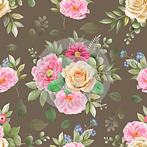 Beautiful and elegant flowers and leaves seamless pattern