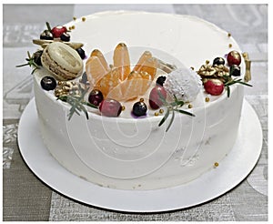 Beautiful and elegant grey cake decorated with melted