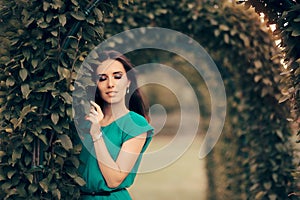 Beautiful Elegant Woman Attending Formal Party in the Garden