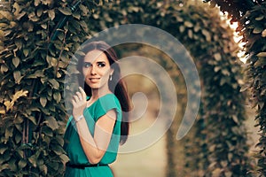 Beautiful Elegant Woman Attending Formal Party in the Garden