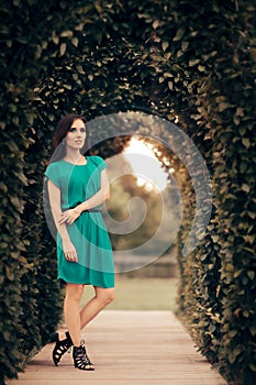 Beautiful Elegant Woman Attending Formal Party in the Garden