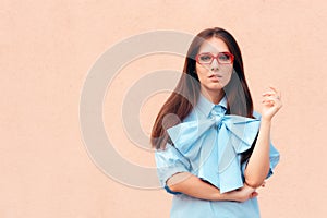 Beautiful Elegant Woman Wearing Red Frame Glasses photo