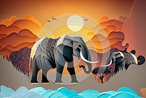 Beautiful elephants in wild african forest, AI generated