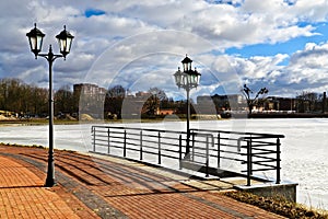 Beautiful embankment of the lake Verhnee. Kaliningrad (until 1946 Koenigsberg), Russia