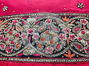 Beautiful embroidered pattern of zardozi embroidery on bridal dress