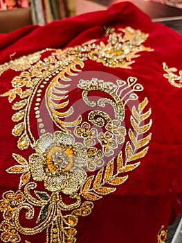 Beautiful embroidered pattern of zardozi embroidery, zardosi embroidery