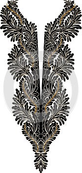 A beautiful embroidery paisley neckline motif neck design, Baroques, Black Background , Trendy women fashion wear print on fabric