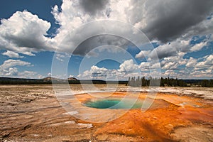 Beautiful emerald blue hot spring in Yellowstone National Park