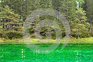 Beautiful emerald green clear water,The Green Lake in Styria