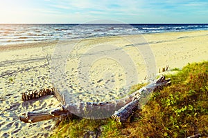 Beautiful empty Baltic beach. Scenic picturesque summer seascape.