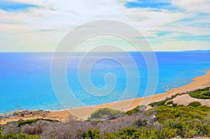 Beautiful empty beach in Turkish Northern Cyprus taken against sun. The remote place is Golden Beach in Karpas Peninsula