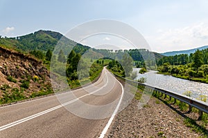 Beautiful empty road to the mountains, Altai.