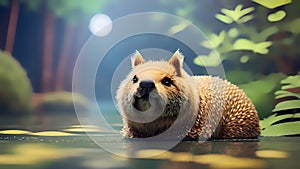 Beautiful Encounter: Closeup Illustration of a Capybara Amidst Nature\'s Serenity