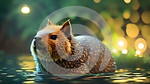 Beautiful Encounter: Closeup Illustration of a Capybara Amidst Nature\'s Serenity