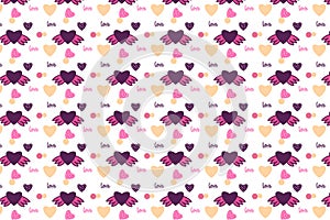 Beautiful endless love pattern design on a white background. Love shape with wings. Cute bed sheet and wrapping paper background