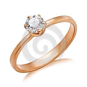 Beautiful engagement ring with a large diamond isolated. The photo was obtained by stacking photo