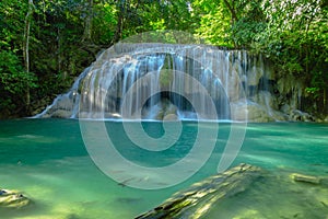 Beautiful Erawan waterfall in national park forest