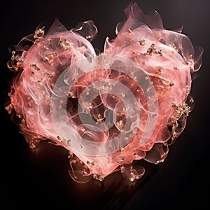 Beautiful ethereal pink heart with golden particles