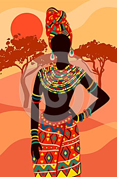 Beautiful ethnic African tribal woman drawing poster