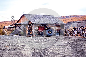 Beautiful ethno house at sunset