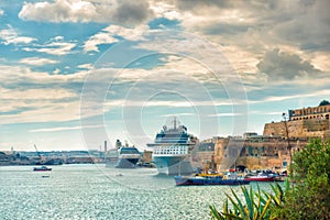 Beautiful european landscape of cruise ship in Grand Harbour in