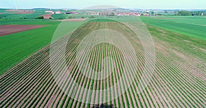 Beautiful European landscape. Green fields around a small town.Small European city aerial view. german village aerial