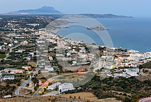 Beautiful evening aerial view of the village Kefalos, Kastri island and the coast of Kos photo