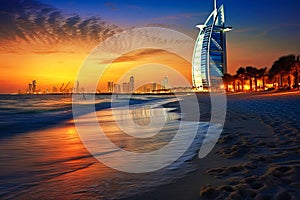 Beautiful Evening Landscape with Dubai Eye on the Jumeirah Beach