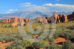 Arches National Park, Evening Light on Rock Formations in Devils Garden, Utah, USA photo