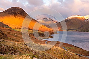 Beautiful evening light at Wastwater in the Lake District  UK.