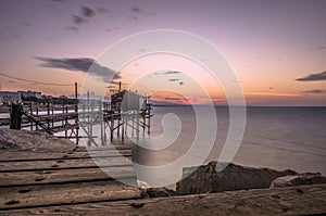 Beautiful evening seascape with trabucco in Italy