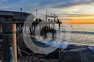 Beautiful Evening and Big Wave at the Redondo Beach Pier, South Bay of Los Angeles County, California