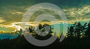 Beautiful evening sky over the forest