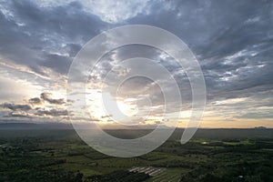 Beautiful evening sun gray clouds, Sky background