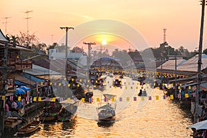 Beautiful evening with sunset at Ampawa floating market