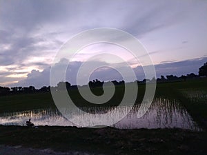 Beautiful evening sunset in India village