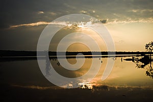 Beautiful evening sunset reflection over the lake  in India