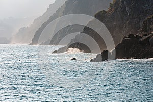 Surf in evening Vernazza outskirts, Cinque Terre, Italy