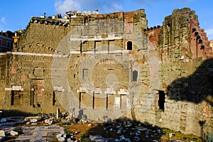 Beautiful evening view of the forum of Augustus, ruins of Ancient Rome. Il Foro di Augusto.