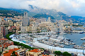 Beautiful evening view of port area of La Condamine and Monte Carlo, Principality of Monaco