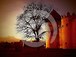 Krásný večerní pohled na romantické město plné historických památek Kežmarok -Slovensko