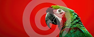 Beautiful exotic parrot bird on bright red background