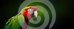 Beautiful exotic parrot bird on dark green background