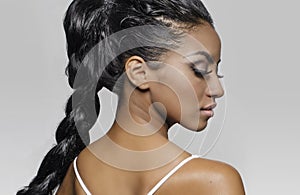 Beautiful exotic woman braided hair photo