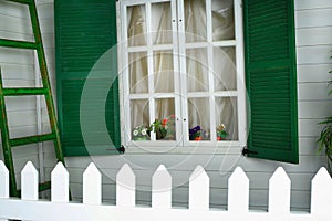 Beautiful exterior fragment of mansion house with window