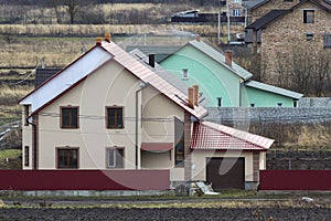 Beautiful exterior of newly built luxury home. Residential house in suburbun area