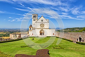 Beautiful exterior view of the famous Papal Basilica of St. Francis of Assisi