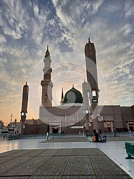 Beautiful exterior view of Masjid Al Nabawi Madinah.