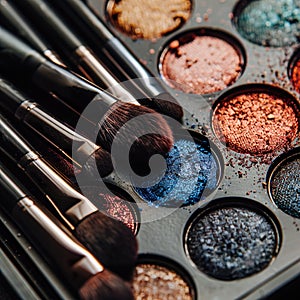 Beautiful eye shadow palette with brushes generated by artificial intelligence