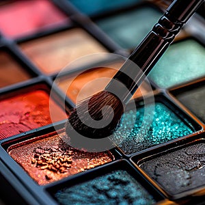 Beautiful eye shadow palette with brushes generated by artificial intelligence